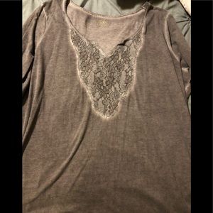 Maurice’s Brown Acid Wash Lace Placket Top